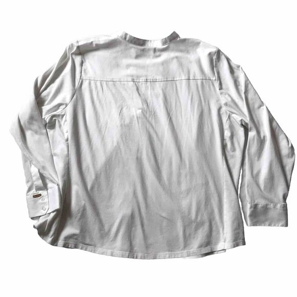 Calvin Klein Women 2X White Long Sleeve Button Up Blouse Top Mandarin Pocket EUC - Picture 3 of 8